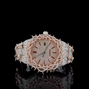 Montre unisexe de luxe Hip Hop Iced Out à mouvement automatique à quartz ETA, boîtier en acier inoxydable 40 mm, cadran à aiguilles, Moissanite VVS taille ronde - Product Image 1