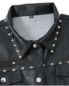 Gilet en cuir PU clouté pour homme, anti-plis, séchage rapide, avec strass et rivets, sans manches, coupe ajustée, style motard, pour soirée et hiver - Product Image 4