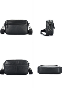 <b>Black</b> PU Messenger <b>Bag</b> <b>Small</b> Zipper Closure Crossbody Shoulder <b>Bag</b> Men Women Daily Use All Seasons Lightweight - Product Image 2