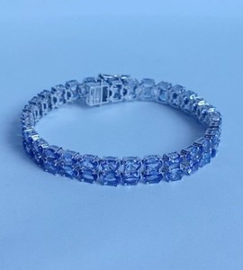 Natural Tanzanite Tennis Bracelet in Sterling <b>Silver</b> White Gold Plated Luxury Blue Gemstone Jewelry for Women Wedding Party Gift - Product Image 1