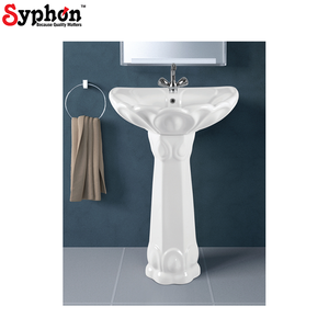 Lavabo en céramique blanche de qualité standard avec piédestal, design attrayant, offert par un concessionnaire de marque, pour une utilisation dans une salle de bain luxueuse - Product Image 1