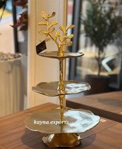 Soporte para Pastel de Metal Hecho a Mano, Forma Redonda, Acabado en Oro y Plata, Soporte Decorativo para Cupcakes con Diseño de Hojas - Product Image 3