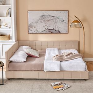 Letto Queen Size Imbottito con Schienale e Braccioli Confortevoli, Divano Letto Queen Size per Camera da Letto e Soggiorno - Product Image 3