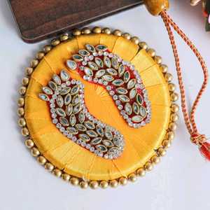 Handcrafted Aarti Sangrah Platter with Decorative Kumkum Holder <b>Rice</b> <b>Container</b> Floral Rakhi Tray Traditional Puja Thali - Product Image 4