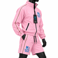 Ensemble de survêtement sportif rose pour homme, coupe-vent en polyester respirant, col montant, fermeture éclair intégrale, avec logo, idéal pour le printemps