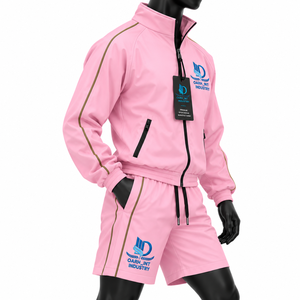 Conjunto Deportivo Cortavientos Rosa para Hombre, Poliéster Transpirable, Ropa de Primavera, Cuello Alto, Cierre Completo con Logo - Product Image 5