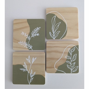 Handmade Wooden Coasters Set Laser Engraved Ginkgo Fern Leaf Round Wood <b>Cup</b> <b>Mat</b> Heat Resistant Table Decor Wholesale Custom - Product Image 6