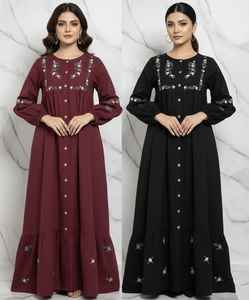 Colección Festiva Eid Stitch, conjunto de 2 piezas con bordado étnico de múltiples hilos, elegante vestido largo estilo occidental. - Product Image 2