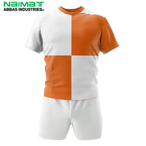 ชุดเสื้อฟุตบอลชายของไนมัต อับบาส อินดัสทรีส์สีขาวสีส้ม บล็อกสีแบบซับลิเมชั่น ระบายความชื้นได้ดี แขนสั้น ทรงปกติ - Product Image 1