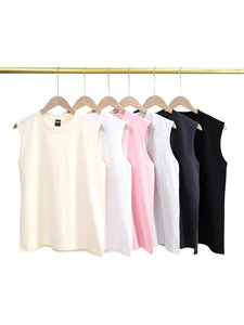 Nouveau débardeur blanc sans manches de qualité supérieure, col rond, tricoté, couleur unie, grande taille - Product Image 3
