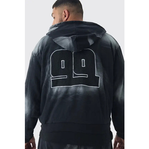 OEM Custom Streetwear Unisex Solid Heavyweight Acid Washed Zipper Hoodie Sweatpants Plus Size Letter Tracksuits Winter Season - Product Image 2