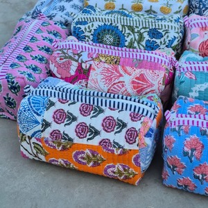 Lovely Floral Quilted Cosmetic Bag Small Size Zipper Closure Textile Material Portable Toiletry Bag - Product Image 1