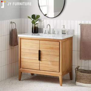 Meuble-lavabo de salle de bain de luxe autoportant avec lavabo, finition mélamine JY Vietnam pour projets américains, structure en bois massif - Product Image 3