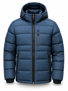 Blouson matelassé à capuche bleu marine pour homme, chaud, imperméable, séchage rapide, coupe-vent, décontracté élégant, fermeture éclair, rembourrage en polyester, coupe régulière - Product Image 1