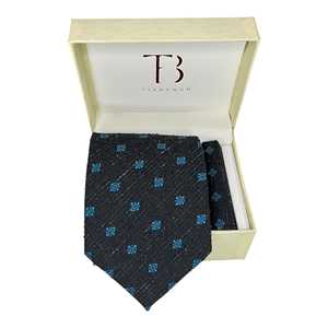 Large cravate géométrique noire en cachemire et mouchoir de poche pour marié - Product Image 2