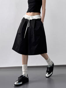 Pantalones Cortos Negros Casuales de Verano 2026, Personalizados, de Mezclilla 100% Algodón, Unisex, de Pierna Ancha, Tejidos, de Cintura Alta, Transpirables, de Secado Rápido, Venta al Por Mayor OEM - Product Image 3