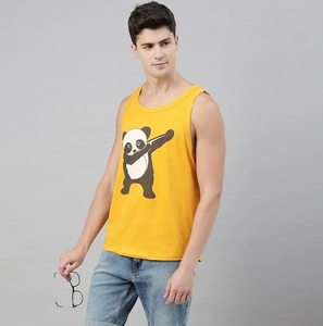 Camiseta sin Mangas Amarilla para Hombre, con Estampado, Cuello Redondo, Informal, de Algodón, Transpirable, para Verano - Product Image 2