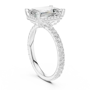3.5ct <b>Emerald</b> Cut Lab Grown Diamond Halo Engagement <b>Ring</b> 10K 14K 18K Solid Gold 0.68 CTW Pave <b>Band</b> IGI Certified - Product Image 4