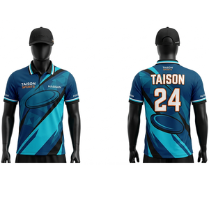 Maillot de golf pour hommes 180 GSM en polyester premium, respirant et anti-humidité, avec design à panneaux dégradés bleus, logo personnalisé par sublimation - Product Image 4