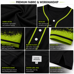 Custom Baseball Jersey <b>Black</b> Green <b>Button</b> <b>Up</b> Sublimation Team Uniform Personalized Sports <b>Shirt</b> OEM Private Label Manufacturer - Product Image 4
