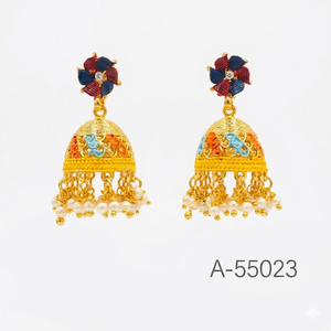 Gold Plated Floral <b>Stud</b> Earrings with Ruby & <b>Emerald</b> Stones – Traditional Indian Jewelry for Women 55023 - Product Image 4