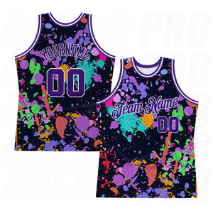 Camiseta de Baloncesto Personalizada con Patrón de Grafiti Morado y Blanco, Salpicaduras 3D, Auténtica, Sin Logotipo, Sublimada, de Secado Rápido y Transpirable - Product Image 1
