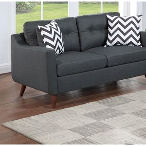 Set Divano Moderno e Accogliente a 2 Posti in Polifibra Nera con Cuscini Trapuntati e Decorativi per Soggiorno - Product Image 6