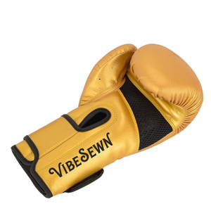 Gants de boxe d'entraînement en cuir PU doré personnalisés 16oz avec fermeture de poignet réglable unisexe rouge et blanc, logo personnalisé, design Vibe, cousus - Product Image 6