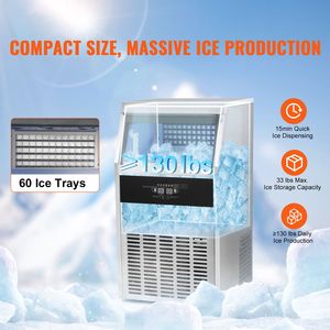Macchina per il ghiaccio professionale da cucina a armadio, produzione 130 libbre/24H, 60 cubetti di ghiaccio, pronta in 12-15 minuti, capacità di stoccaggio 33 libbre - Product Image 2