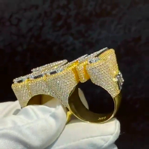 Custom DM Diamond <b>Ring</b> Iced Out <b>Name</b> <b>Ring</b> Luxury Hip Hop Statement <b>Ring</b> Gold Pave CZ Jewelry - Product Image 3