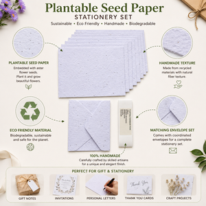 Set de Papelería con Pétalos de Flor de Astera, Sobres de Papel con Semillas Hechos a Mano, Tarjetas Ecológicas Plantables, Papel de Regalo - Product Image 6
