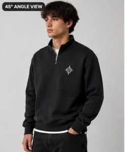 Sweat-shirt à col zippé pour homme, noir, logo étoile brodé, coupe classique, décontracté, pour l'hiver, 100% coton, molleton bouclette respirant - Product Image 4