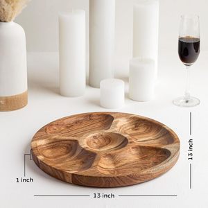 Bandeja Redonda de Madera para Servir Aperitivos con 5 Compartimentos, Bandeja Dividida Hecha a Mano para Frutos Secos, Dulces, Chocolate, Frutas y Aperitivos - Product Image 6
