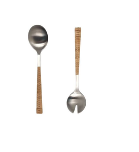 Cuillère en rotin et acier inoxydable avec manche épaissi, vaisselle pour la maison, restaurant, cadeau de mariage, couverts à prix avantageux - Product Image 2