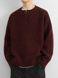 Pull Henley pour homme, à la mode, à manches longues, en tricot, col boutonné, chaud, confortable, décontracté, pull d'hiver, vente en gros - Product Image 5