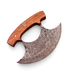 Cuchillo de Chef Ulu de Acero de Damasco con Diseño de Gota de Lluvia, Madera de Palisandro, Hecho a Mano, Ecológico, Ambidiestro, Moderno, con Funda, OEM - Product Image 1
