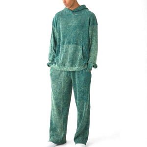 Survêtement en molleton vert uni à capuche pour homme, coupe ample, manches longues, décontracté, avec poches latérales, respirant et écologique - Product Image 1