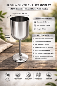 Copa de Vino Tinto de Acero Inoxidable, Estilo Clásico, 12 Onzas, Apta para Alimentos, Acabado de Acero Pulido para Fiestas - Product Image 1