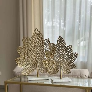 Brass <b>Leaf</b> Sculpture Set Handmade Metal <b>Art</b> Tabletop Decor Contemporary Design Living Room Foliage Theme - Product Image 1