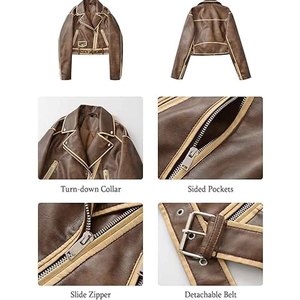 Chaqueta de Cuero PU para Mujer, Estilo Motero, con Cierre, Corte Ajustado, Informal, para Invierno, Proveedor OEM, Venta al Por Mayor - Product Image 4