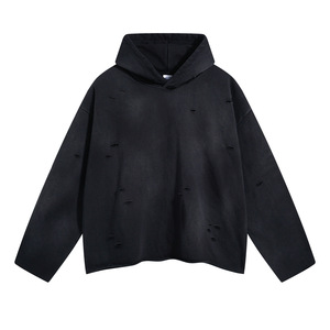 Sweat-shirts à capuche surdimensionnés pour hommes, en coton tricoté tie-dye, couleur unie, manches longues, vêtements décontractés d'automne - Product Image 5