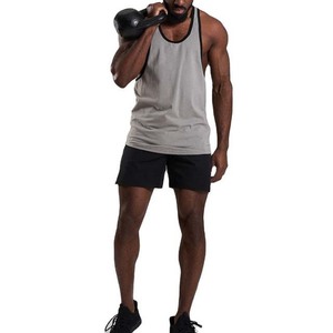 Débardeur en coton gris pour homme, couleur unie, col rond, respirant, tricoté, décontracté, pour l'entraînement - Product Image 3