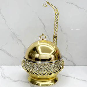 Chafing Dish Stainless Steel <b>Buffet</b> Food Warmer Glass Lid Ornate Gold Pillar Stand Hotel Catering <b>Server</b> - Product Image 6