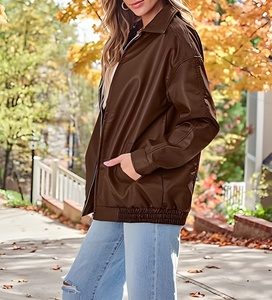 Vestes surdimensionnées en cuir véritable pour femmes, vestes de haute qualité pour femmes, vente en gros, manteaux de moto tendance, logo personnalisé OEM - Product Image 2