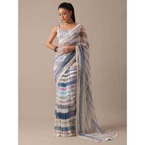 Sari Tradicional de Diseñador con Estampado Digital y Bordado - Product Image 5