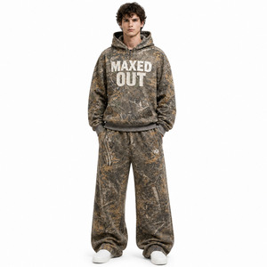 Custom Applique Embroidery Real Tree Camo Print Oversize Pullover Hoodies Loose Fit <b>Sweatpants</b> 100% Cotton Blank Camouflage <b>Sets</b> - Product Image 1