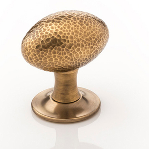 Intricately hammered solid <b>brass</b> oval door <b>knob</b> with tapered Metal <b>Knobs</b> - Product Image 3