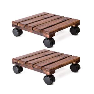 Support à plantes en bois avec roulettes, chariot à plantes carré à roulettes, robuste, pour intérieur et extérieur, déplaceur de pots de fleurs - Product Image 1