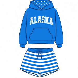 Ensemble de sweat-shirt décontracté pour femmes, vêtements de détente en coton confortables, combinaison de shorts rayés tendance, logo de marque personnalisé - Product Image 5