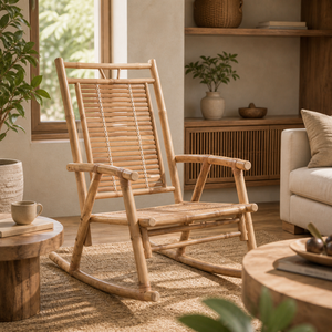 Fauteuil à bascule en bambou naturel, résistant aux intempéries, pour intérieur et extérieur, mobilier léger et durable pour une relaxation optimale. - Product Image 1